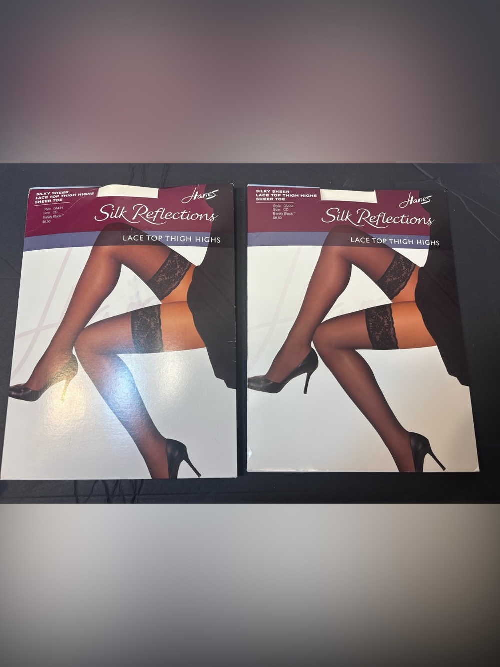Hanes Silk Reflections Lace Top Thigh Highs - Black (Two Packs)